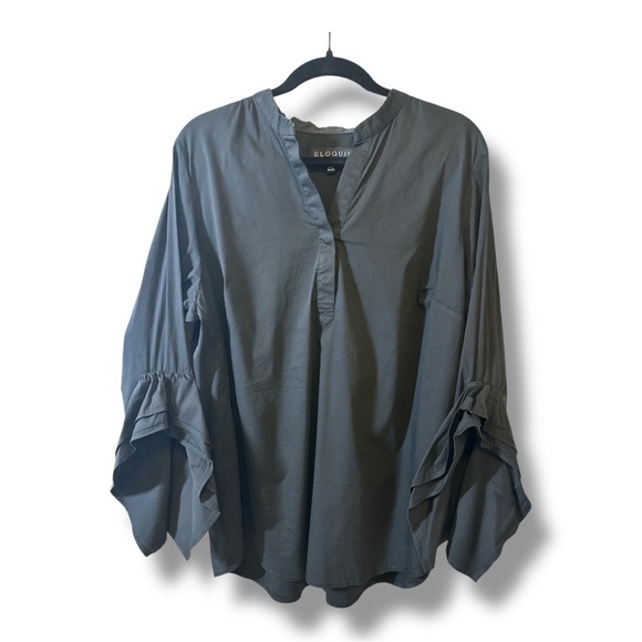 Eloquii Plus Size Black Ruffle Sleeve Blouse - Picture 1 of 6